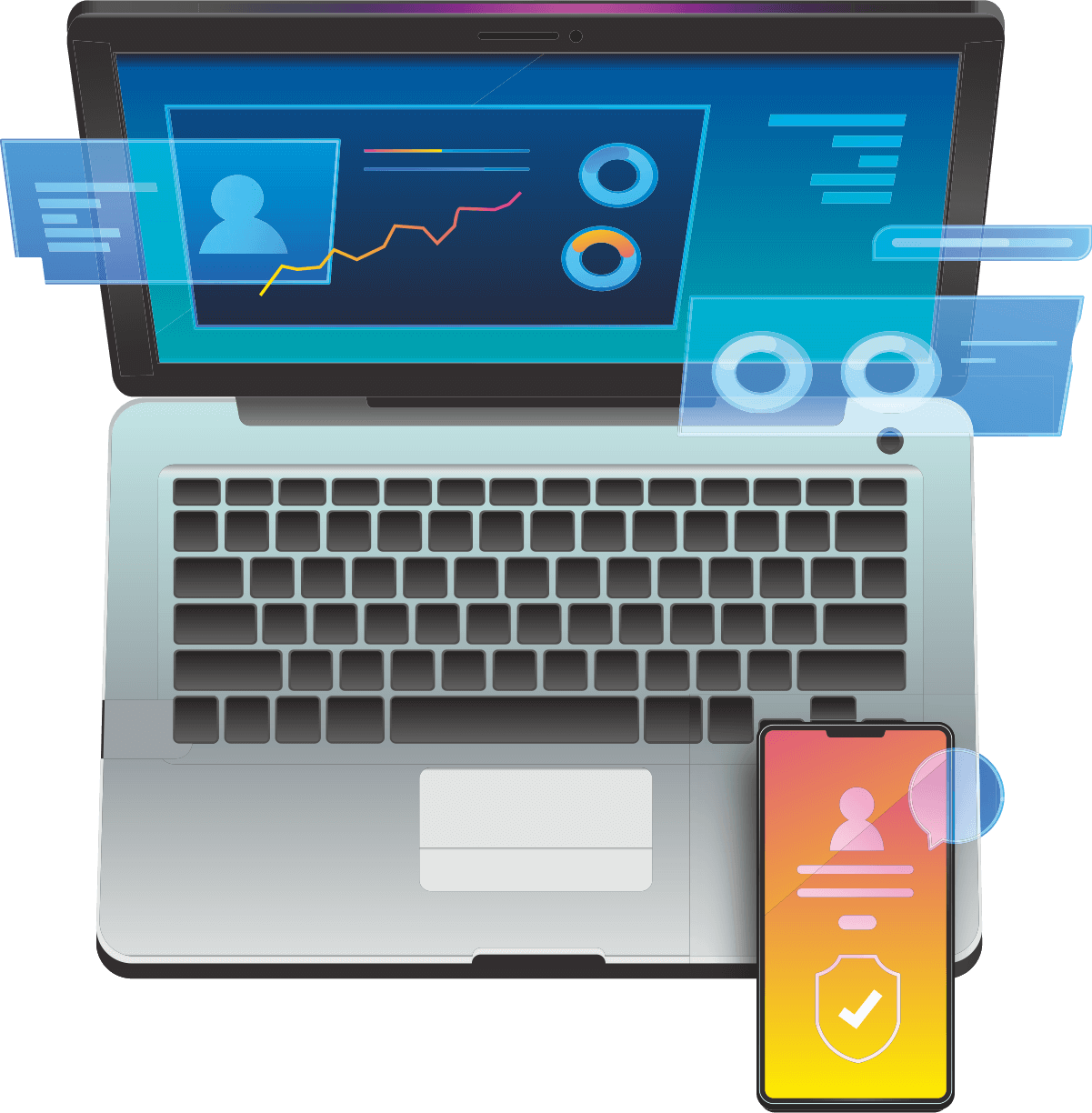 Abstract tech-themed illustration with vibrant colors